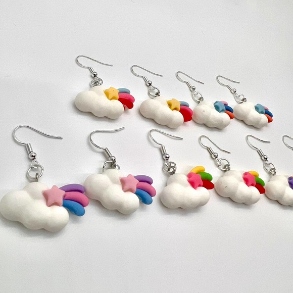 Cloud Earrings - Rainbow Earrings - Rainy Day Earrings - Baby Shower Earrings - Picture 5 of 11